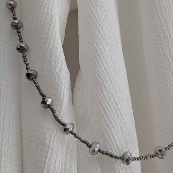 42" Vintage Diamond almond cut Gray glass necklace - Picture 4 of 6